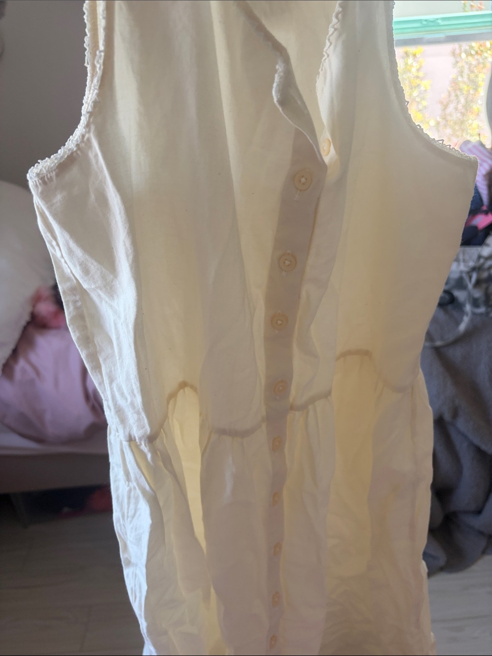 Brandy Melville Cream Button-Front Sleeveless Dress